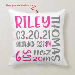 Baby Birth Announcement, Baby Stats Pillow - RazKen Gifts Shop