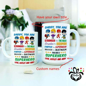 Dad Super Hero Man Hulk Spider Man Custom Title and Names Coffee Mug - RazKen Gifts Shop