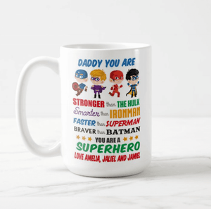 Dad Super Hero Man Hulk Spider Man Custom Title and Names Coffee Mug - RazKen Gifts Shop