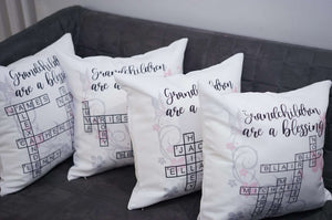 Personalized Grandchildren Names Scrabble Crossword Puzzle Throw Pillow Gift Grandmother - RazKen Gifts Shop