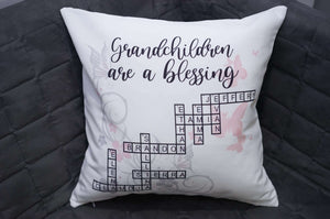 Personalized Grandchildren Names Scrabble Crossword Puzzle Throw Pillow Gift Grandmother - RazKen Gifts Shop