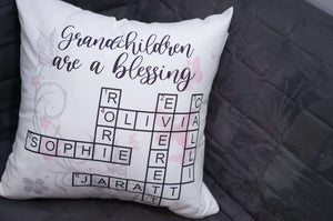 Personalized Grandchildren Names Scrabble Crossword Puzzle Throw Pillow Gift Grandmother - RazKen Gifts Shop