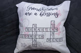 Personalized Grandchildren Names Scrabble Crossword Puzzle Throw Pillow Gift Grandmother - RazKen Gifts Shop