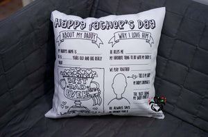 Father's Day Pillow, Fill in the Blanks, All About Dad, Kids' Activity Pillow from Craft Pillow - RazKen Gifts Shop