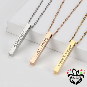 Custom Engraved 3D Vertical Bar Necklace - RazKen Gifts Shop