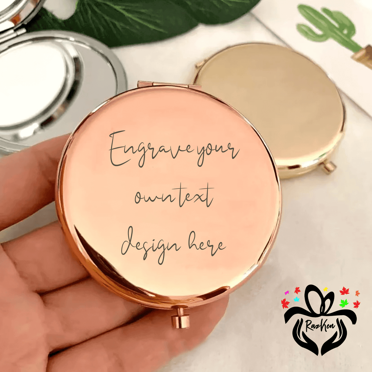 Custom Engraved Compact Mirror - Personalized Gift