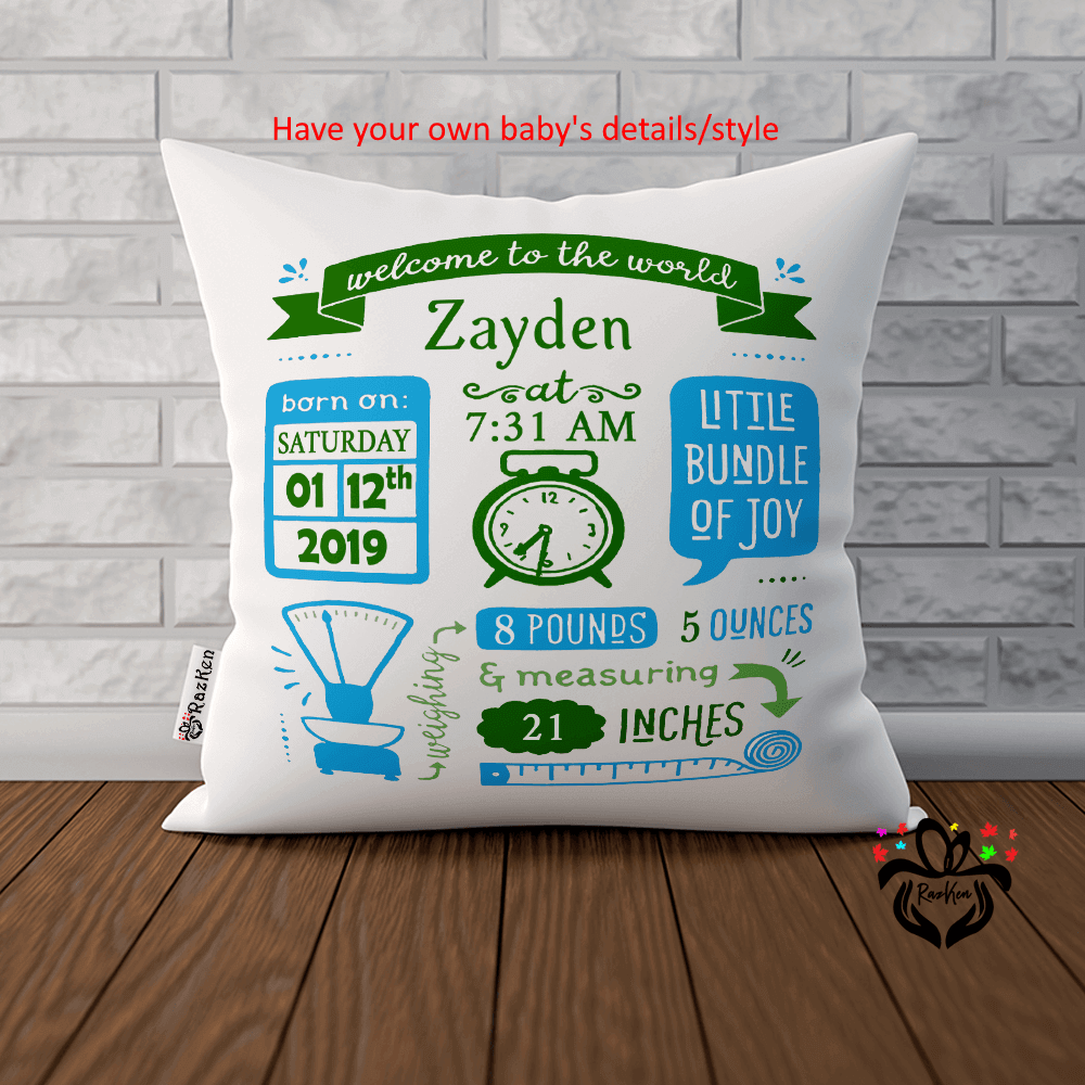 Custom Baby Birth Stats Pillow RazKen Gifts