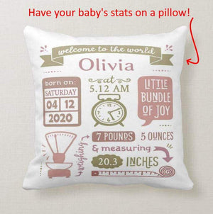 Custom Baby Statistics Boy Girl Birth Announcement Pillow - RazKen Gifts Shop