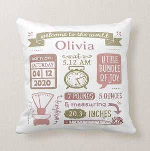 Custom Baby Statistics Boy Girl Birth Announcement Pillow - RazKen Gifts Shop