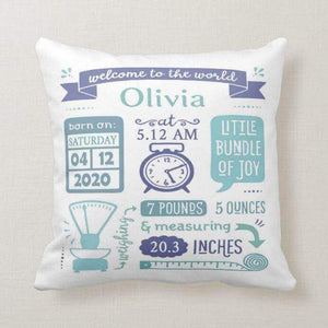 Custom Baby Statistics Boy Girl Birth Announcement Pillow - RazKen Gifts Shop