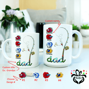 Personalized Fishing Mug, Custom Title, Names, Beta Fish, Fishing Rod, Gift for Dad, Grandpa, Fishing Mug - RazKen Gifts Shop