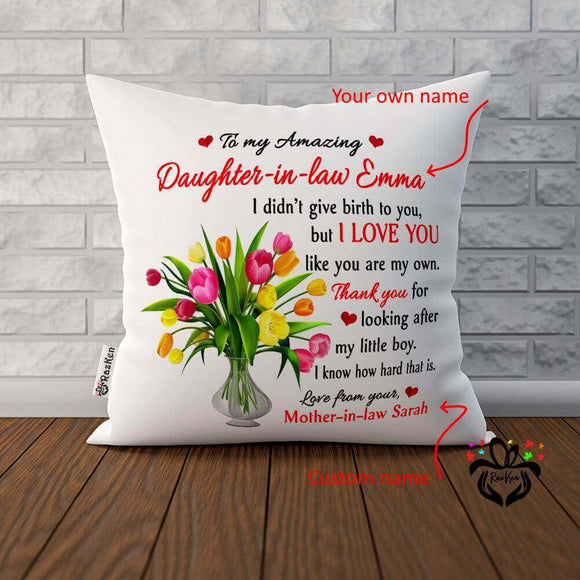 Personalized Mom Daughter In Law Flower, Gift from Mother-In-Law for Daughter-In-Law Pillow - RazKen Gifts Shop