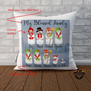 Personalized Snowman Family Custom Avatars Square Throw Pillow Cover - RazKen Gifts Shop