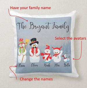 Personalized Snowman Family Custom Avatars Square Throw Pillow Cover - RazKen Gifts Shop