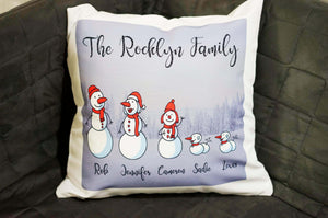 Personalized Snowman Family Custom Avatars Square Throw Pillow Cover - RazKen Gifts Shop