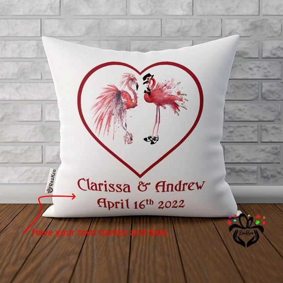 Flamingo Bride and Groom Custom Names, Wedding , Wife, Husband, Cushion Pillow - RazKen Gifts Shop