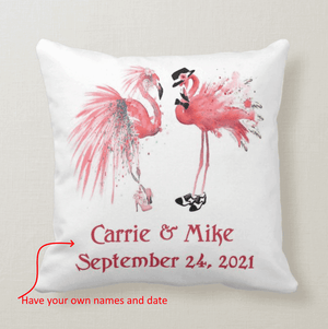 Flamingo Bride and Groom Custom Names, Wedding , Wife, Husband, Cushion Pillow - RazKen Gifts Shop