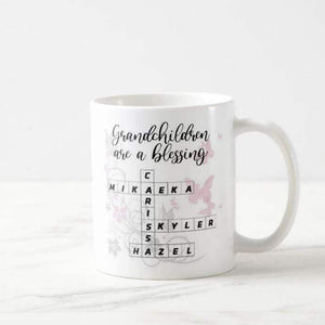 Personalized Grandchildren Names Scrabble Crossword Puzzle Gift Grandmother Coffee Mug - RazKen Gifts Shop