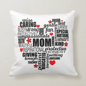 Mom, Mum, Grandma, Nana, Mama, Heart Word Cloud, Gift for Mother Cushion Pillow - RazKen Gifts Shop