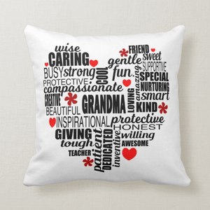 Mom, Mum, Grandma, Nana, Mama, Heart Word Cloud, Gift for Mother Cushion Pillow - RazKen Gifts Shop