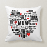 Mom, Mum, Grandma, Nana, Mama, Heart Word Cloud, Gift for Mother Cushion Pillow - RazKen Gifts Shop