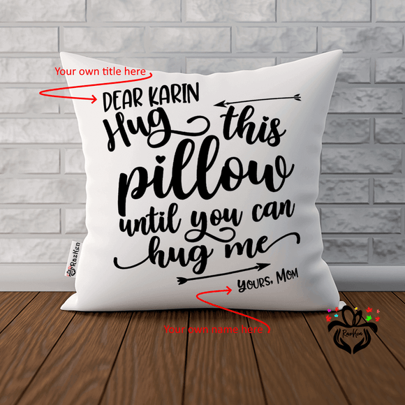 Hug This Pillow Until You Can Hug Me Hand lettered Style Quote, Friendship Cushion Pillow - RazKen Gifts Shop