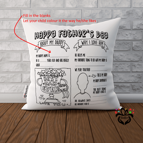 Father's Day Pillow, Fill in the Blanks, All About Dad, Kids' Activity Pillow from Craft Pillow - RazKen Gifts Shop