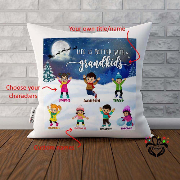 Grandkid, Life is Better With Grandkids, Personalized Character Gift for Grandma, Mom Pillow - RazKen Gifts Shop