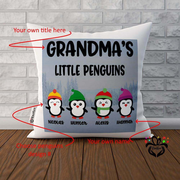 Little Penguins Grandma's, Mom's, Dad's, Grandpa Custom Names, Personalized Gift Pillow - RazKen Gifts Shop