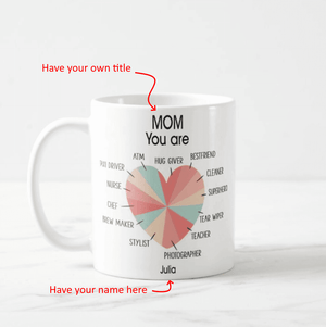 Mom Heart Chart Skill Job Mug, Hug Giver, Cleaner, Stylist, Brew Maker, ATM, Mom Mug - RazKen Gifts Shop