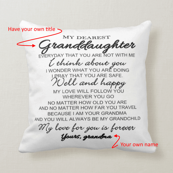 Personalized My Dearest Granddaughter, Grandson, Grandchild, Cushion Pillow - RazKen Gifts Shop