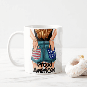 Proud American Girl US Flag Independence day Happy 4th of July Custom Hair Colour Coffee Mug - RazKen Gifts Shop