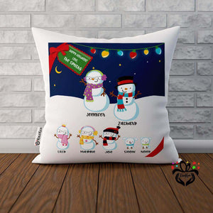 Snowman Family with Lights - Personalized Christmas Gift, Custom Pillow - RazKen Gifts Shop