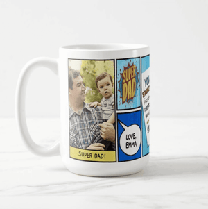 Personalized Super Dad Comic Book Photo Mug, Gift for Dad, Dad is My Hero Comic Book Mug - RazKen Gifts Shop