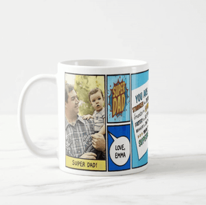 Personalized Super Dad Comic Book Photo Mug, Gift for Dad, Dad is My Hero Comic Book Mug - RazKen Gifts Shop