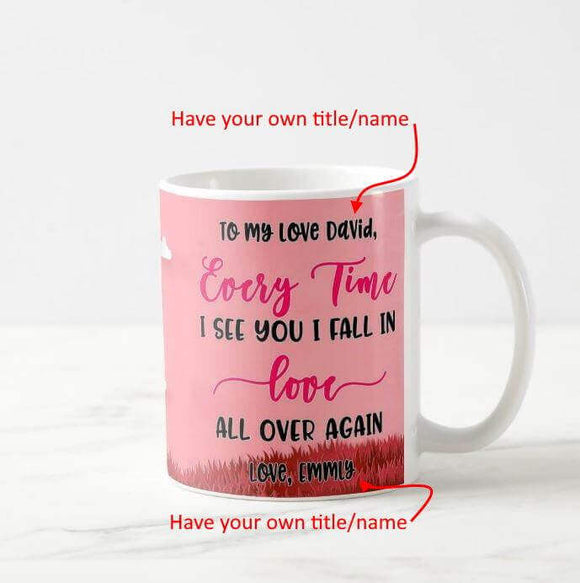 Personalized Names Couple Under Valentine Tree Phrase Fall In Love, Wife Husband BB GF Mug - RazKen Gifts Shop