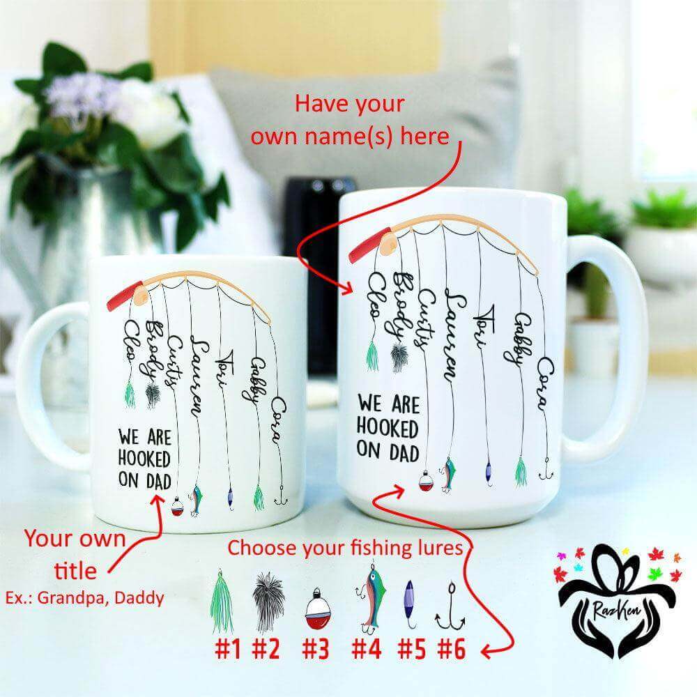Personalized Hooked On Dad Mug - Custom Father's Day Gift