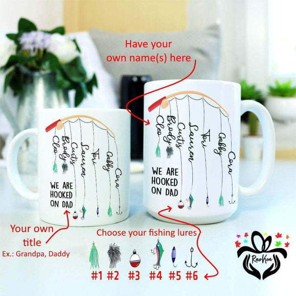 Father's Day Gift, We are Hooked On Dad, Personalized Title, Custom Names Coffee Mug - RazKen Gifts Shop