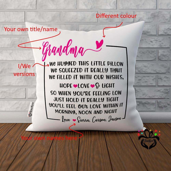 We Hugged This Little Pillow, Personalized Title, Custom Names, Cushion Pillow - RazKen Gifts Shop