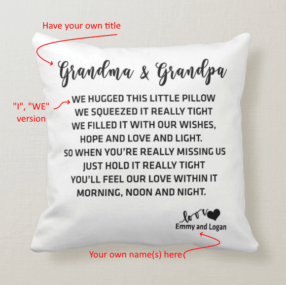 We Hugged This Little Pillow, Personalized Title, Custom Names, Simple Design, Cushion Pillow - RazKen Gifts Shop