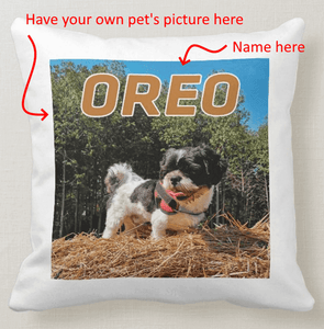 Your Own Pets Image, Name, Dog, Cat Permanently Printing Not Vinyl Cushion Pillow Cover - RazKen Gifts Shop